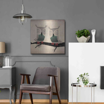 Luxe Metal Art 'Tan Owls Square' by Ryan Fowler, Metal Wall Art,24x24