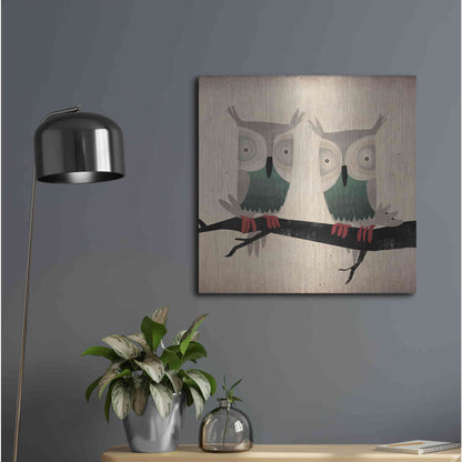 Luxe Metal Art 'Tan Owls Square' by Ryan Fowler, Metal Wall Art,24x24