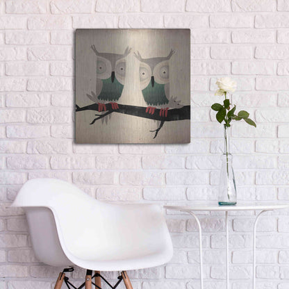 Luxe Metal Art 'Tan Owls Square' by Ryan Fowler, Metal Wall Art,24x24