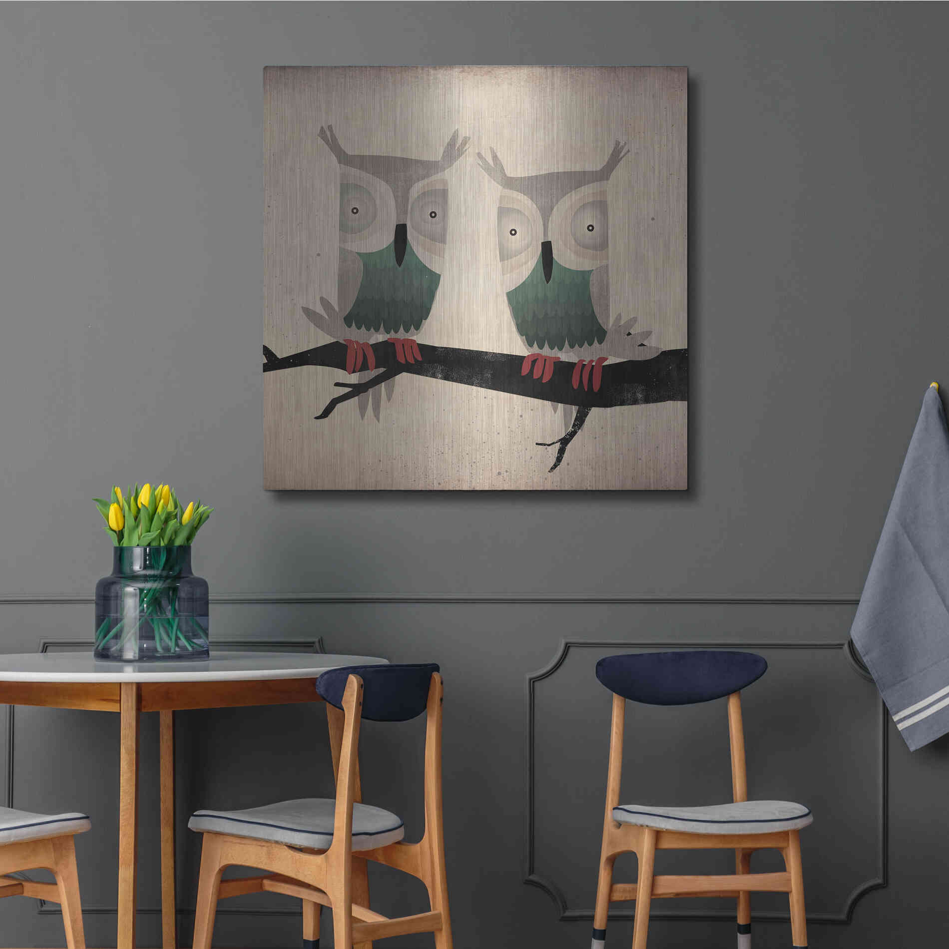 Luxe Metal Art 'Tan Owls Square' by Ryan Fowler, Metal Wall Art,36x36