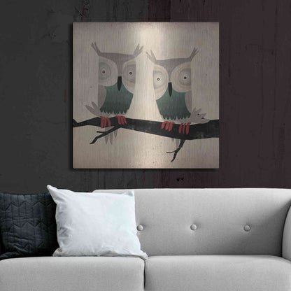Luxe Metal Art 'Tan Owls Square' by Ryan Fowler, Metal Wall Art,36x36
