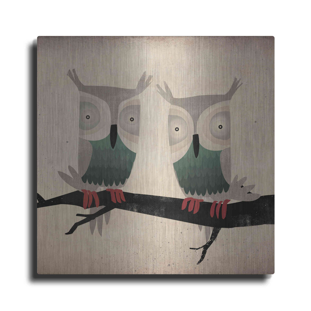 Luxe Metal Art 'Tan Owls Square' by Ryan Fowler, Metal Wall Art