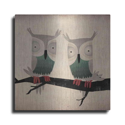 Luxe Metal Art 'Tan Owls Square' by Ryan Fowler, Metal Wall Art