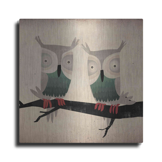 Luxe Metal Art 'Tan Owls Square' by Ryan Fowler, Metal Wall Art