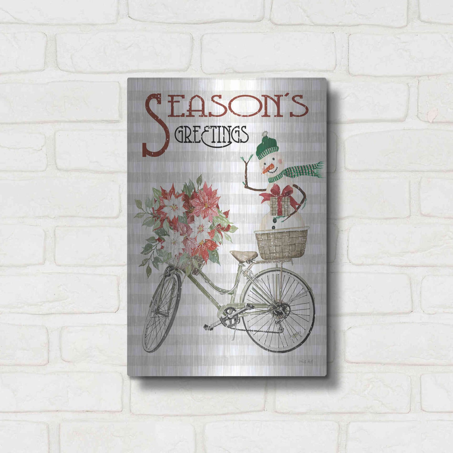 Luxe Metal Art 'Season's Greetings Bicycle' by Cindy Jacobs, Metal Wall Art,12x16