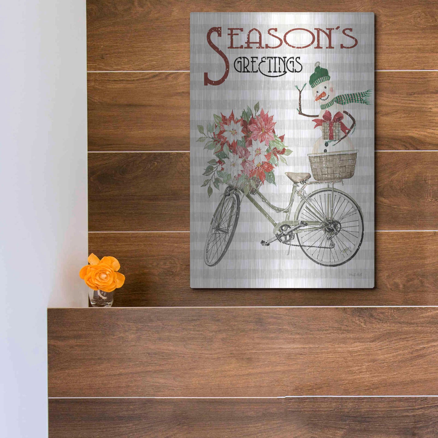 Luxe Metal Art 'Season's Greetings Bicycle' by Cindy Jacobs, Metal Wall Art,12x16