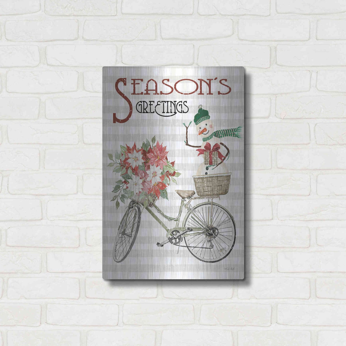 Luxe Metal Art 'Season's Greetings Bicycle' by Cindy Jacobs, Metal Wall Art,16x24