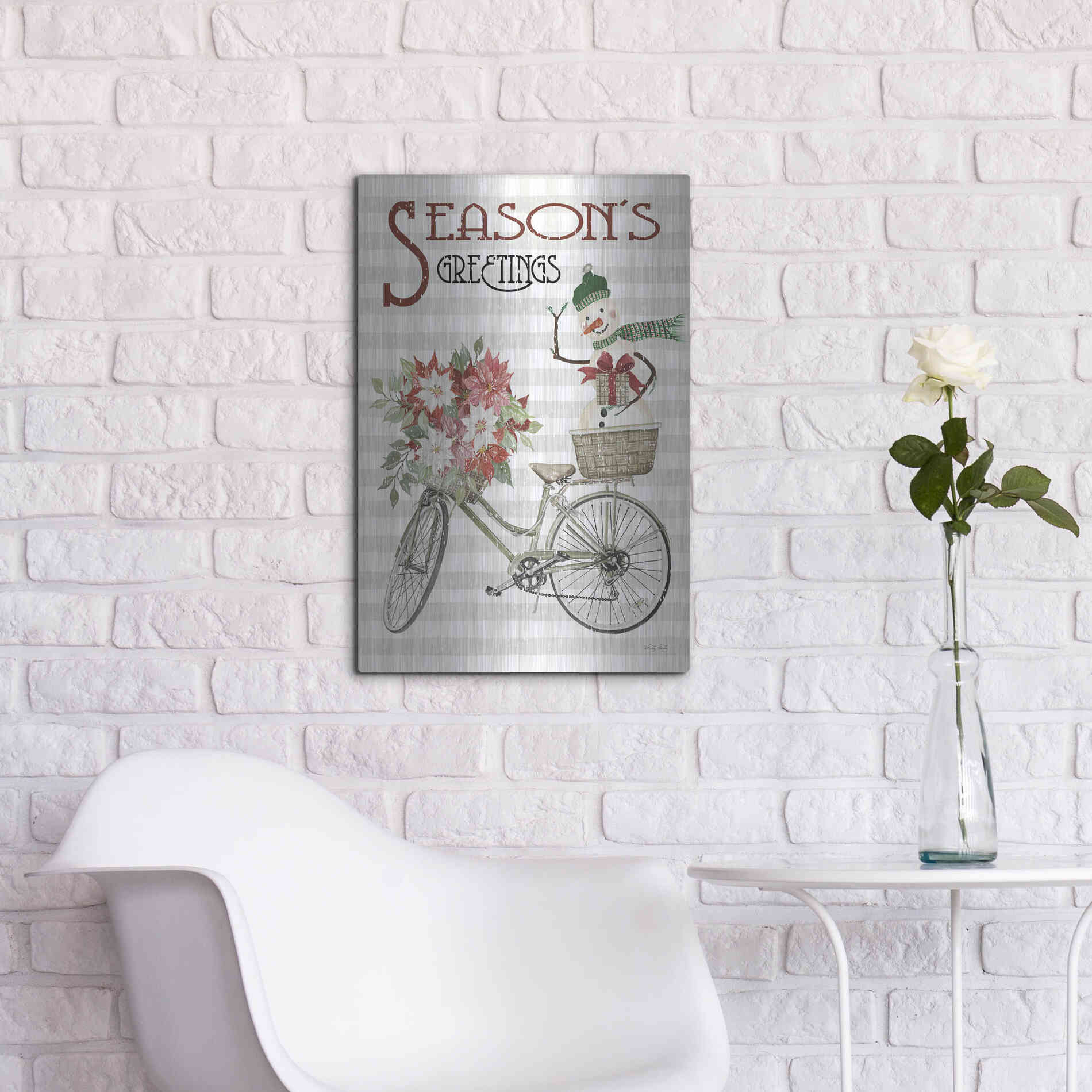 Luxe Metal Art 'Season's Greetings Bicycle' by Cindy Jacobs, Metal Wall Art,16x24