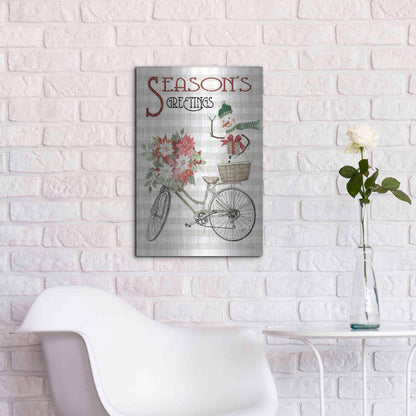 Luxe Metal Art 'Season's Greetings Bicycle' by Cindy Jacobs, Metal Wall Art,16x24