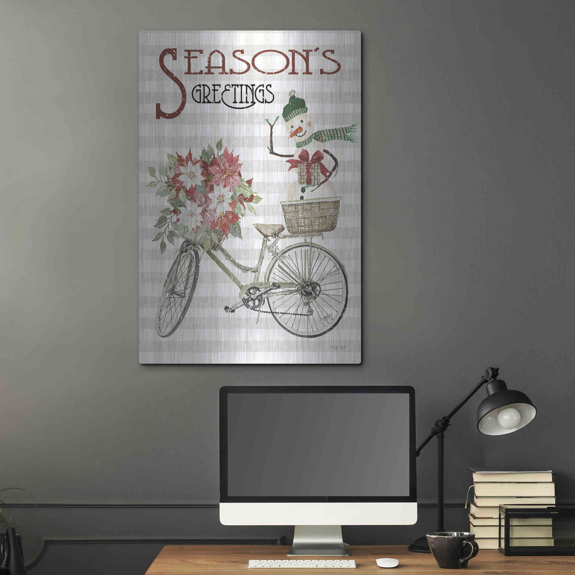 Luxe Metal Art 'Season's Greetings Bicycle' by Cindy Jacobs, Metal Wall Art,24x36