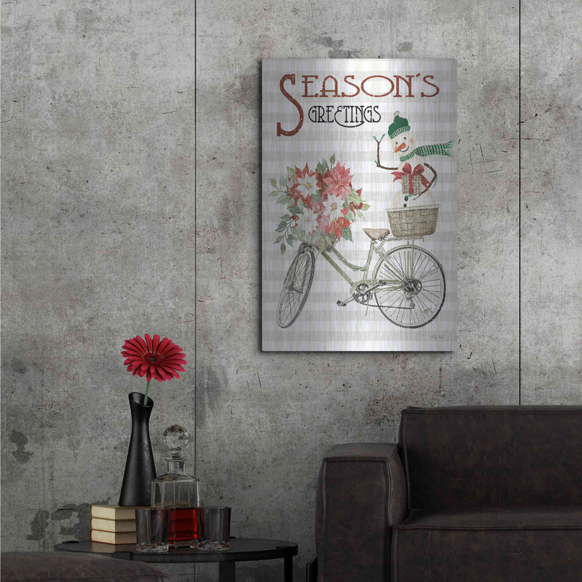 Luxe Metal Art 'Season's Greetings Bicycle' by Cindy Jacobs, Metal Wall Art,24x36