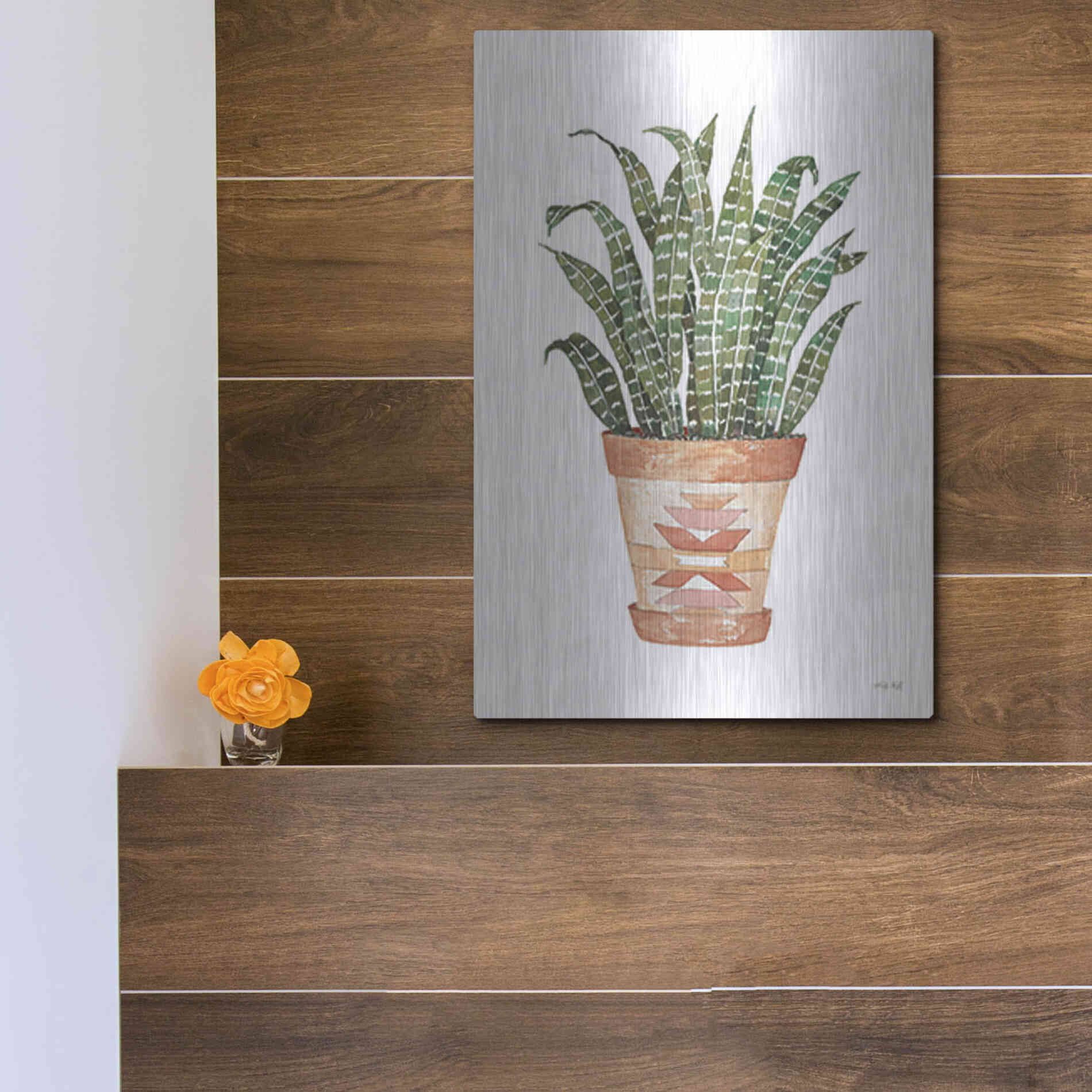 Luxe Metal Art 'Aztec Pot III' by Cindy Jacobs, Metal Wall Art,12x16