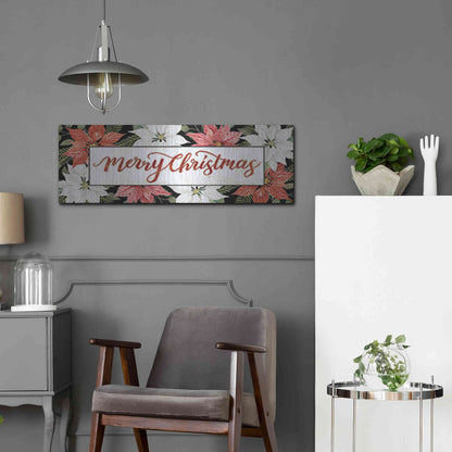 Luxe Metal Art 'Merry Christmas Poinsettias' by Cindy Jacobs, Metal Wall Art,36x12