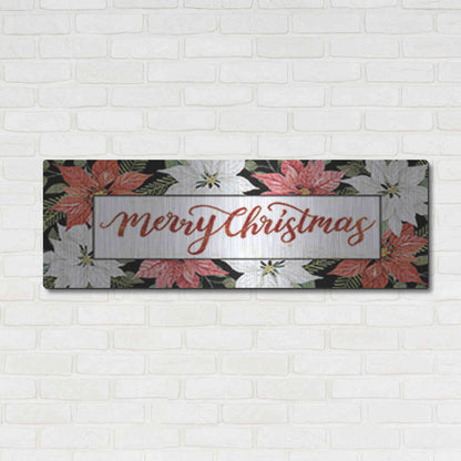 Luxe Metal Art 'Merry Christmas Poinsettias' by Cindy Jacobs, Metal Wall Art,48x16