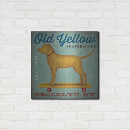 Luxe Metal Art 'Golden Dog on Skateboard' by Ryan Fowler, Metal Wall Art,24x24