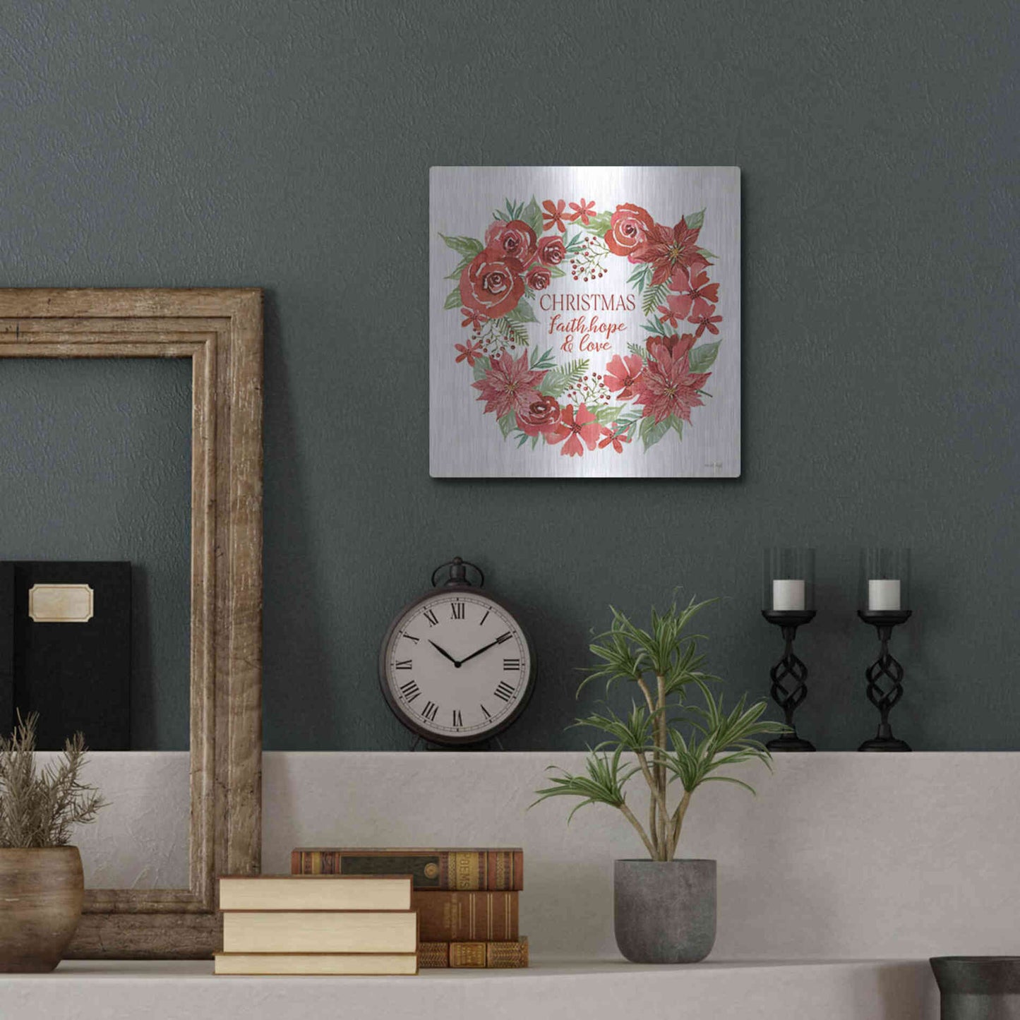 Luxe Metal Art 'Christmas Faith, Hope & Love Wreath' by Cindy Jacobs, Metal Wall Art,12x12