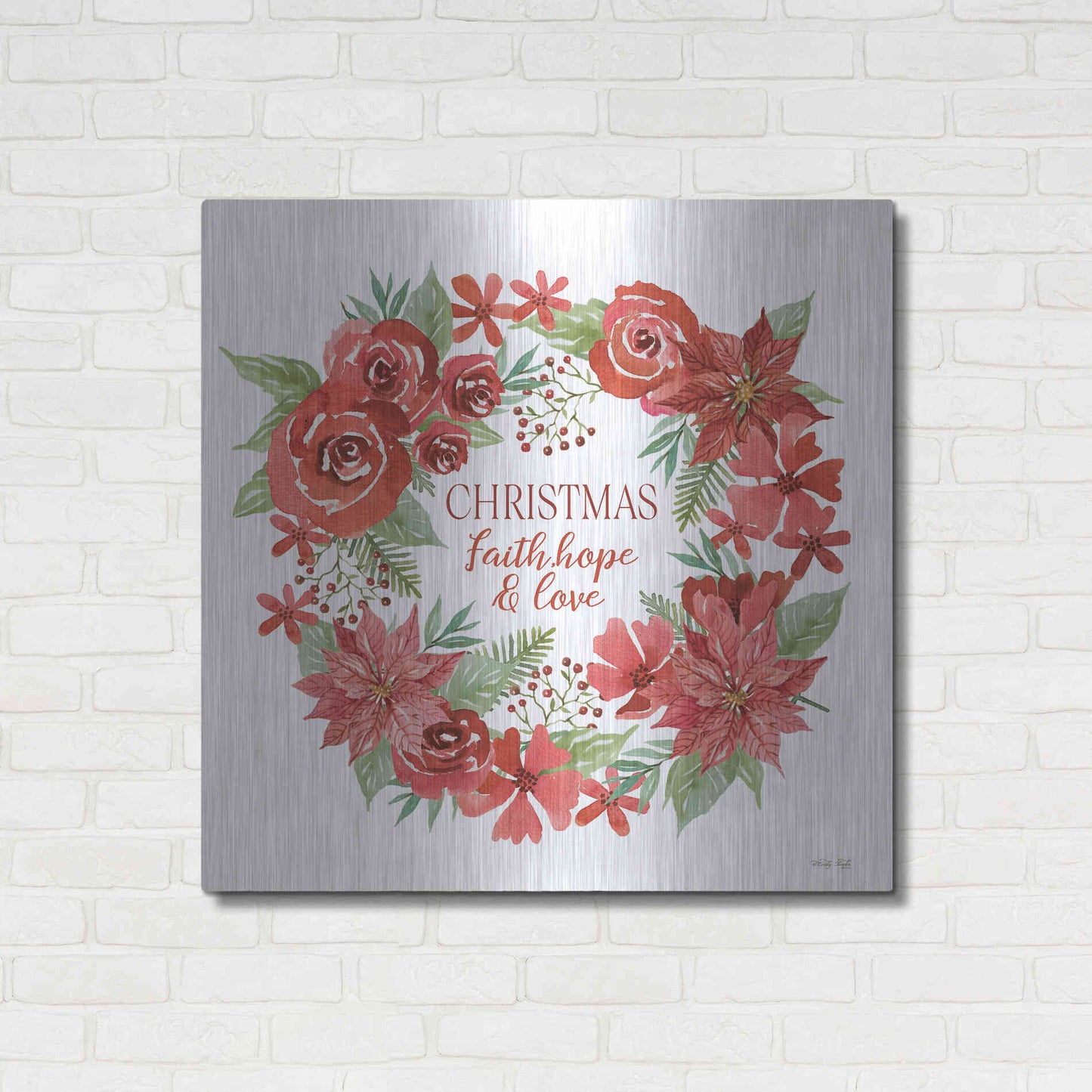 Luxe Metal Art 'Christmas Faith, Hope & Love Wreath' by Cindy Jacobs, Metal Wall Art,36x36