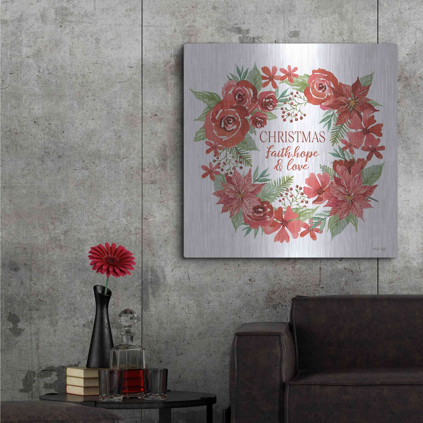 Luxe Metal Art 'Christmas Faith, Hope & Love Wreath' by Cindy Jacobs, Metal Wall Art,36x36