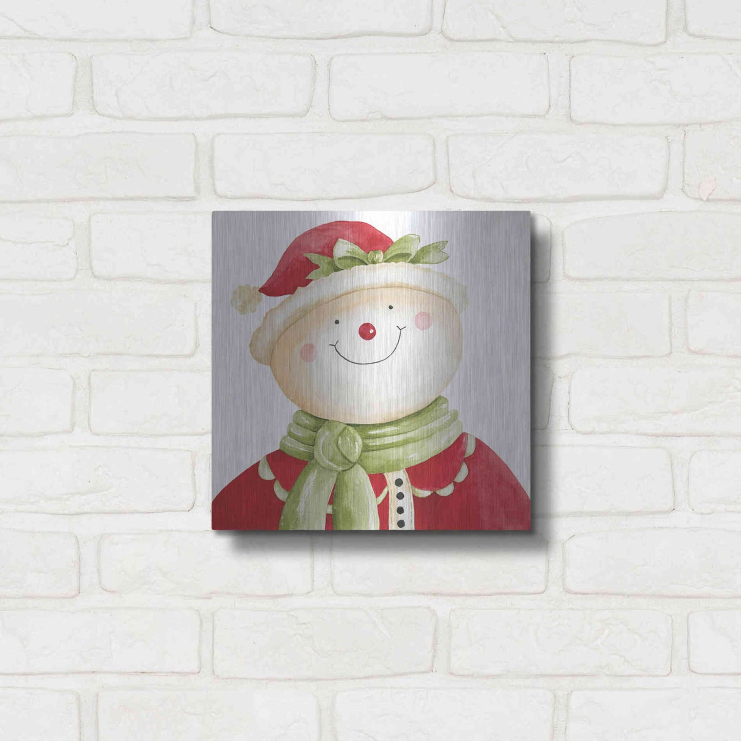 Luxe Metal Art 'Holiday Snowman' by Cindy Jacobs, Metal Wall Art,12x12