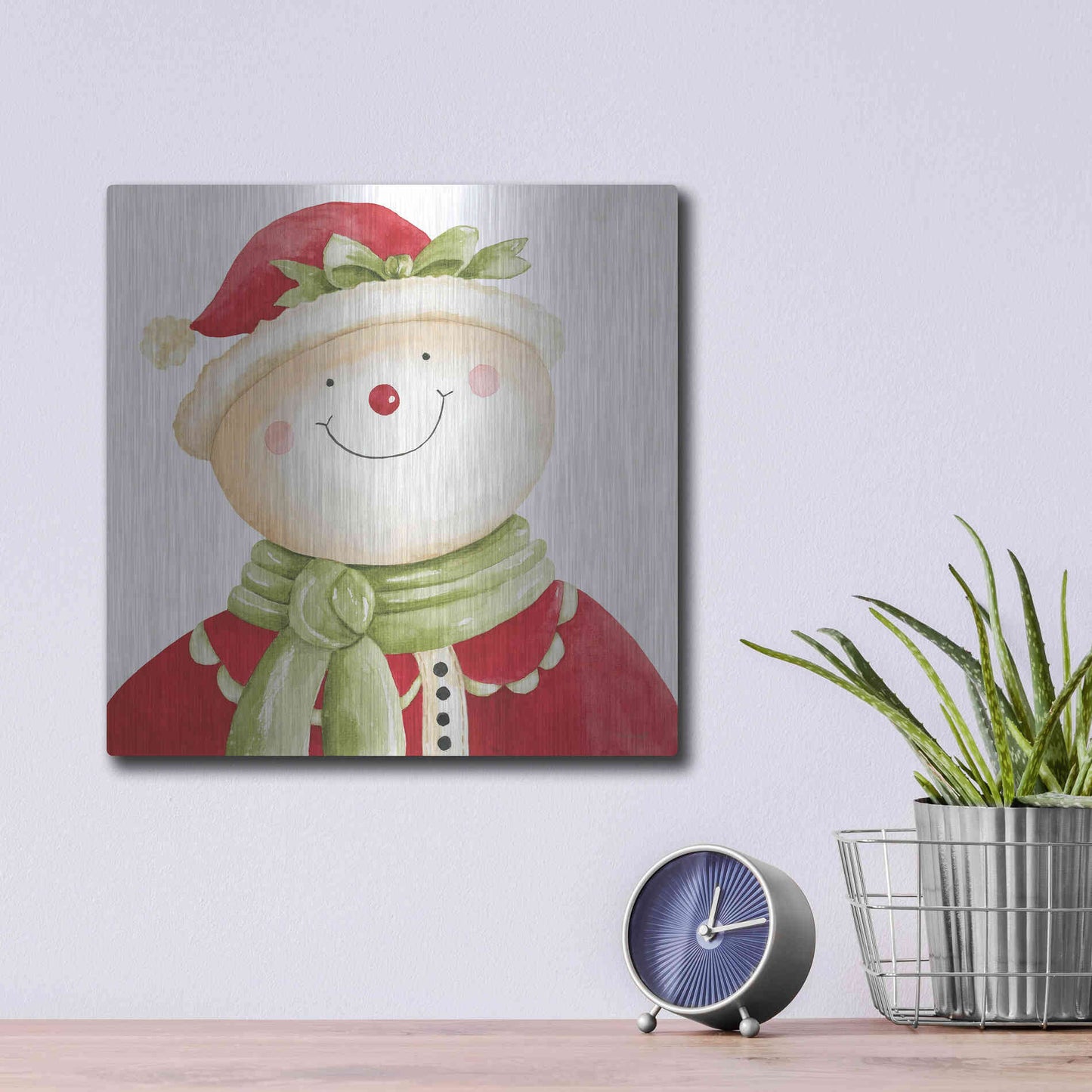 Luxe Metal Art 'Holiday Snowman' by Cindy Jacobs, Metal Wall Art,12x12