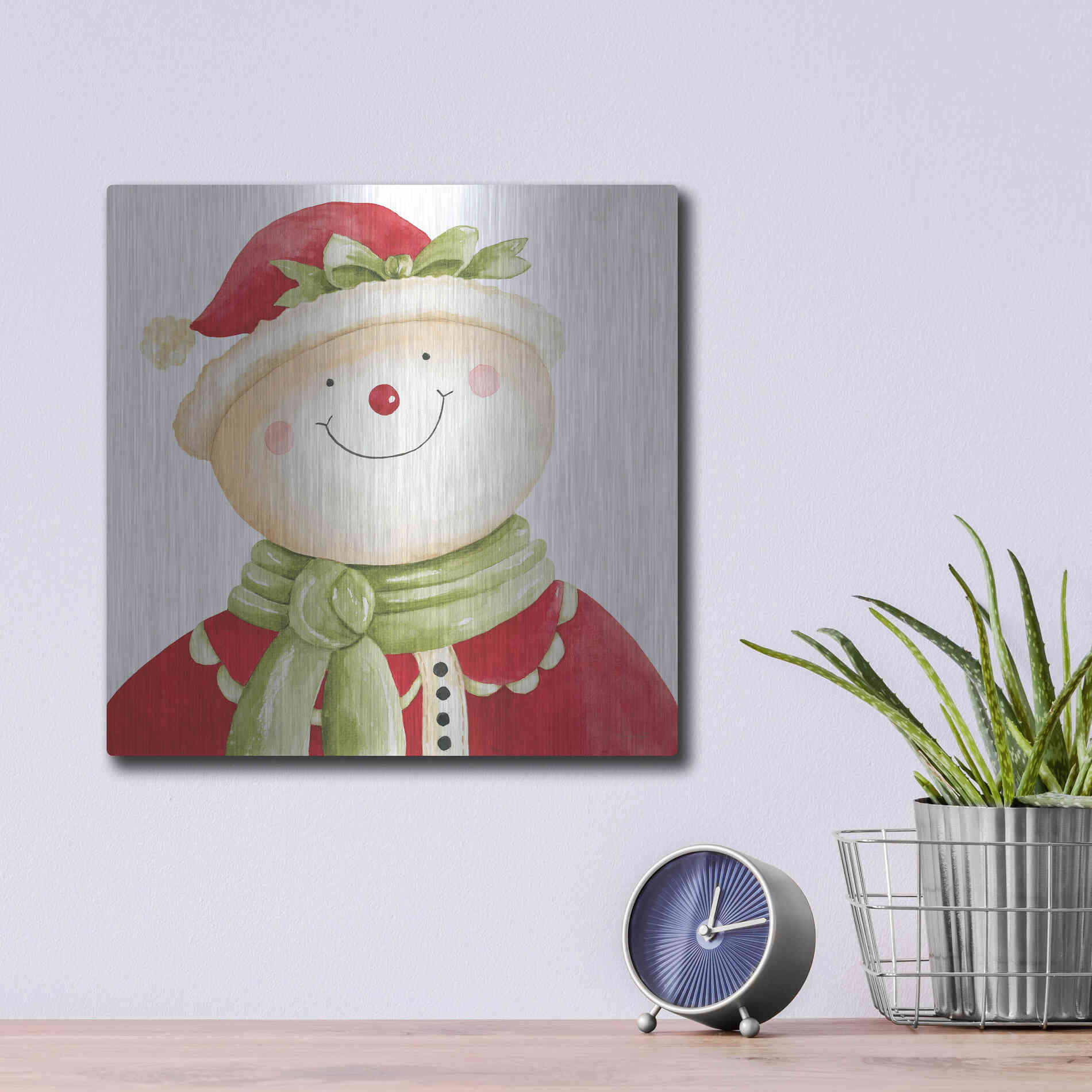 Luxe Metal Art 'Holiday Snowman' by Cindy Jacobs, Metal Wall Art,12x12