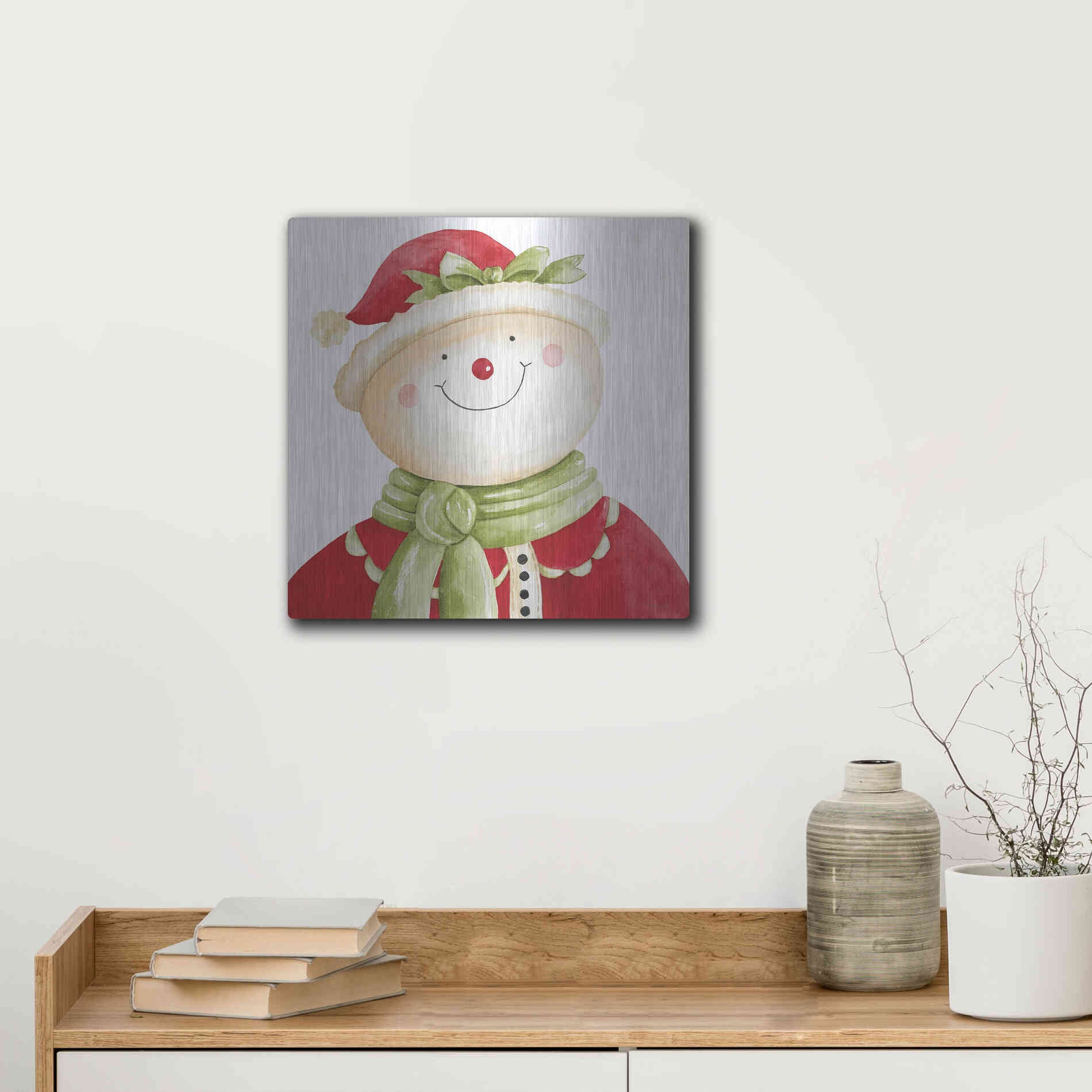 Luxe Metal Art 'Holiday Snowman' by Cindy Jacobs, Metal Wall Art,12x12