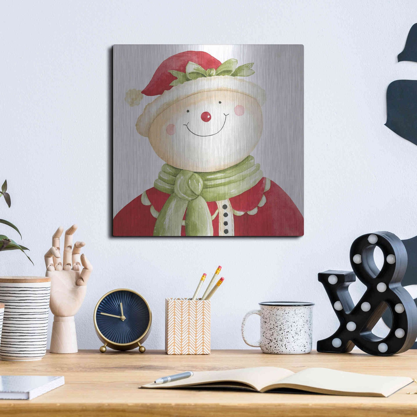 Luxe Metal Art 'Holiday Snowman' by Cindy Jacobs, Metal Wall Art,12x12