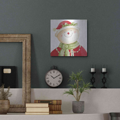 Luxe Metal Art 'Holiday Snowman' by Cindy Jacobs, Metal Wall Art,12x12