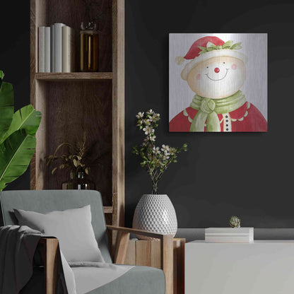 Luxe Metal Art 'Holiday Snowman' by Cindy Jacobs, Metal Wall Art,24x24