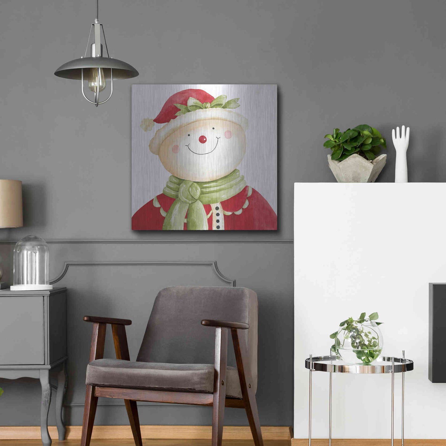 Luxe Metal Art 'Holiday Snowman' by Cindy Jacobs, Metal Wall Art,24x24