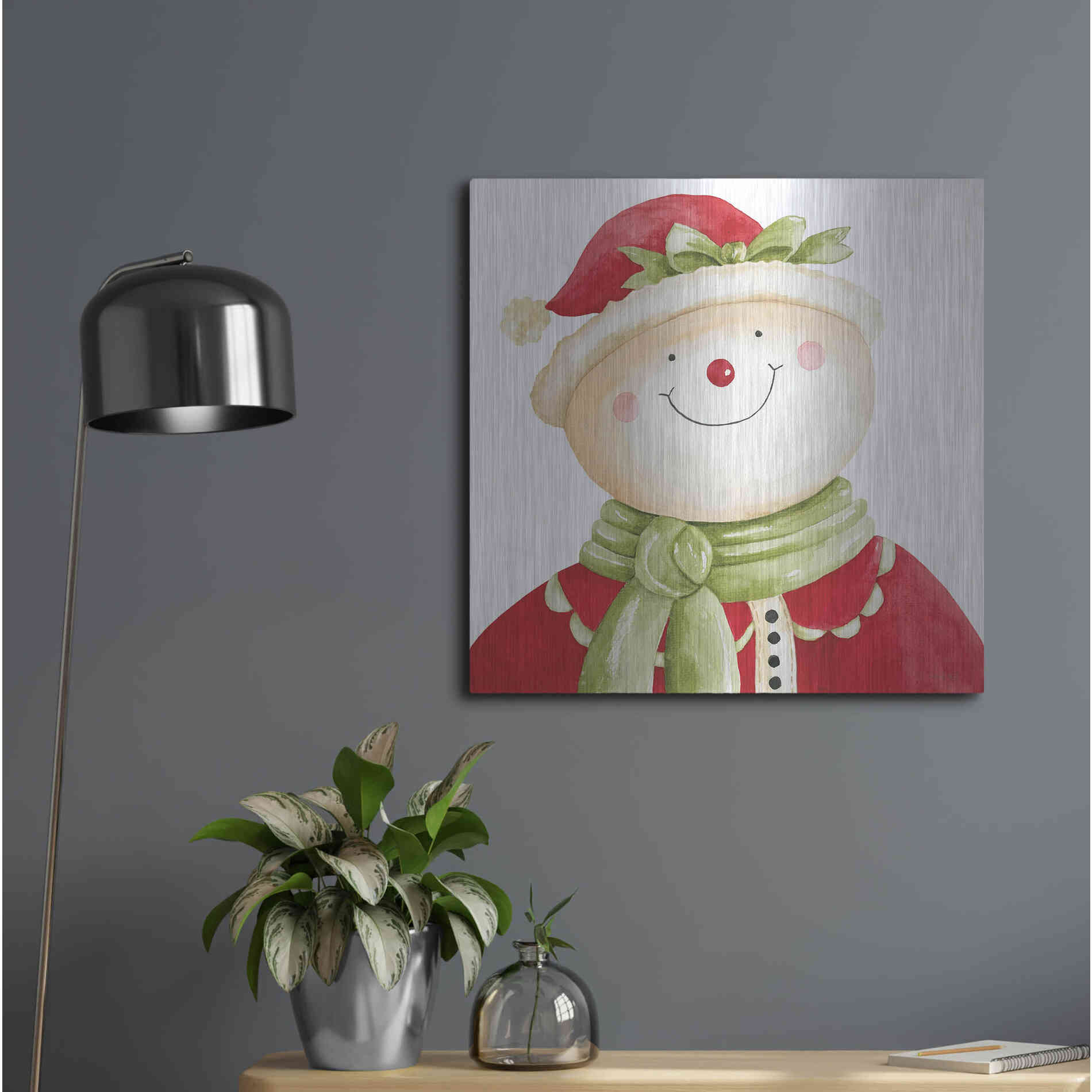 Luxe Metal Art 'Holiday Snowman' by Cindy Jacobs, Metal Wall Art,24x24