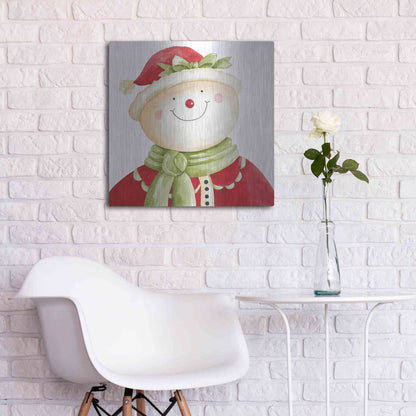 Luxe Metal Art 'Holiday Snowman' by Cindy Jacobs, Metal Wall Art,24x24