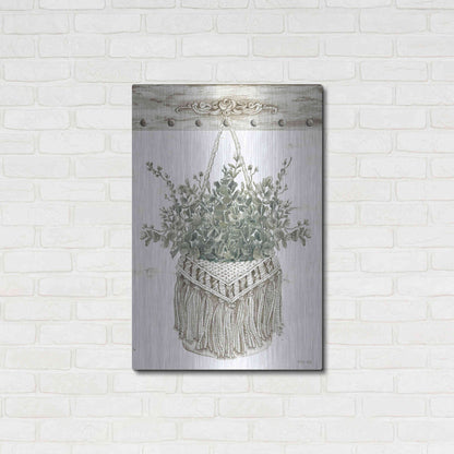 Luxe Metal Art 'Macrame Purse with Greenery I' by Cindy Jacobs, Metal Wall Art,24x36