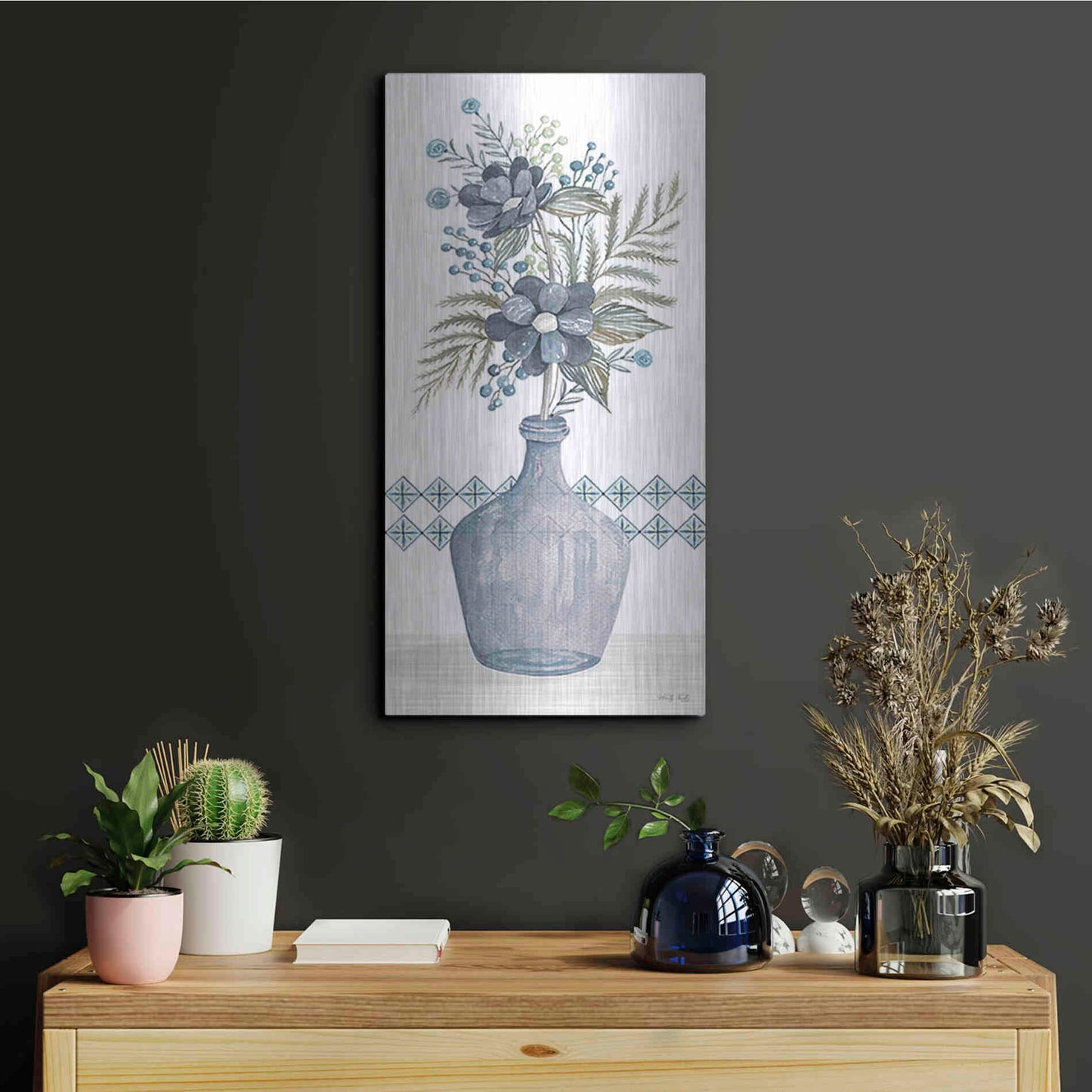 Luxe Metal Art 'Blue Poppies' by Cindy Jacobs, Metal Wall Art,12x24