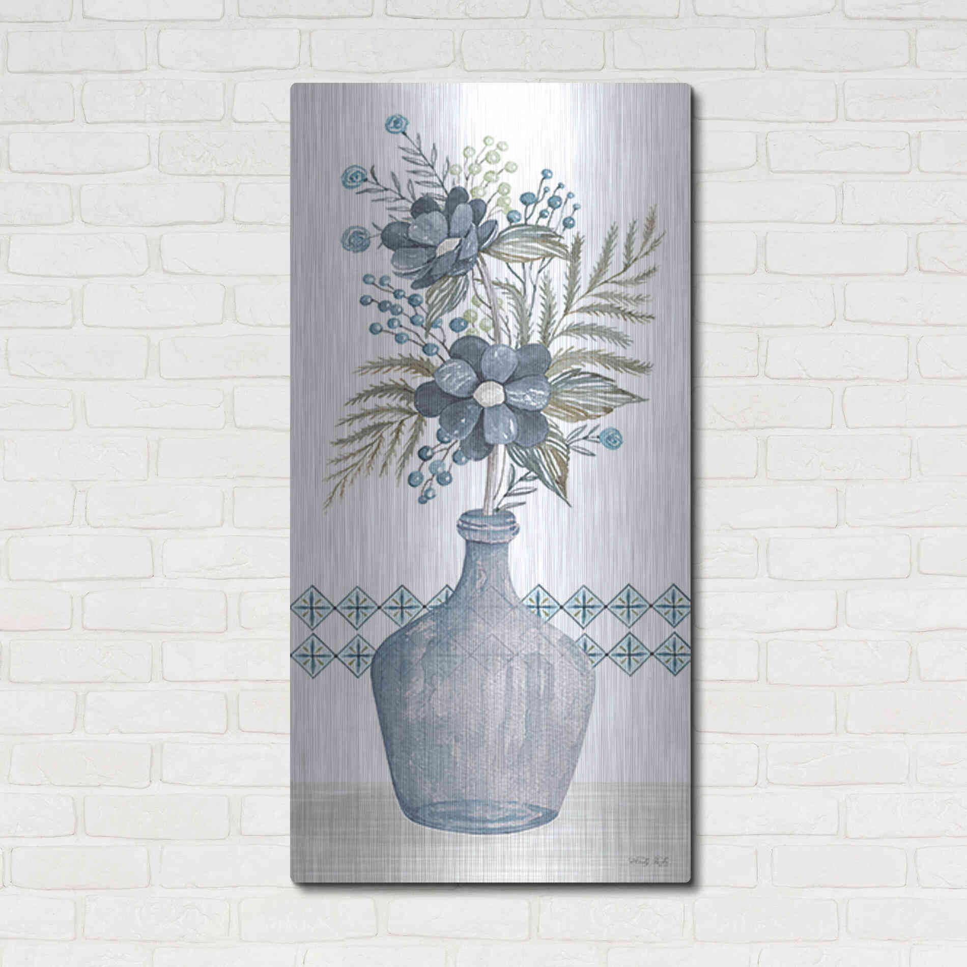 Luxe Metal Art 'Blue Poppies' by Cindy Jacobs, Metal Wall Art,24x48