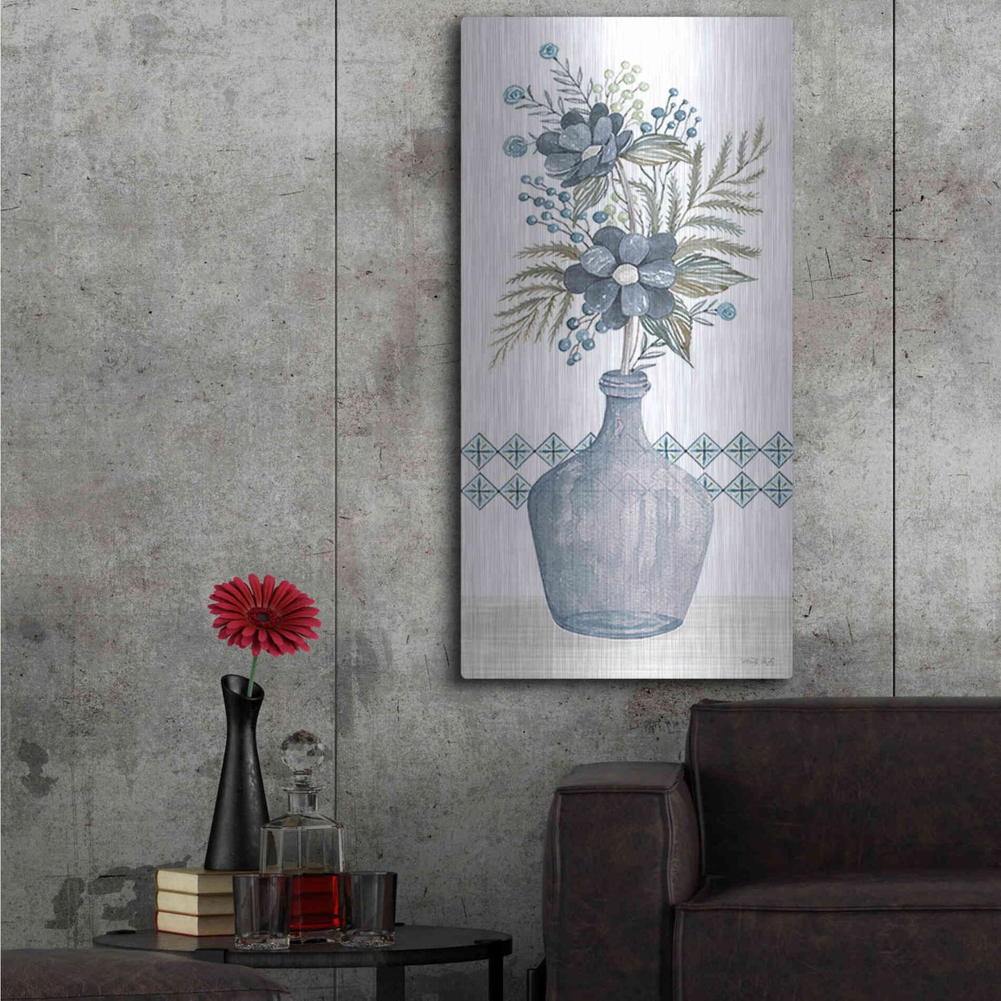 Luxe Metal Art 'Blue Poppies' by Cindy Jacobs, Metal Wall Art,24x48