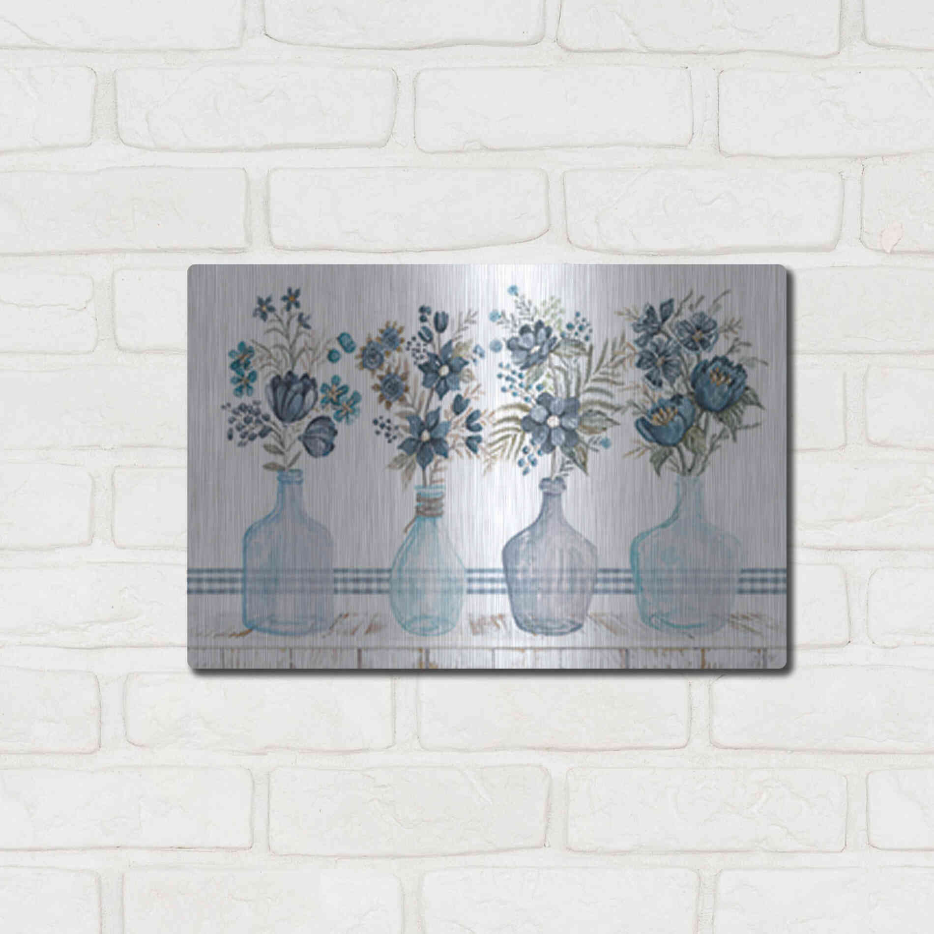 Luxe Metal Art 'Feeling Blue Florals' by Cindy Jacobs, Metal Wall Art,16x12