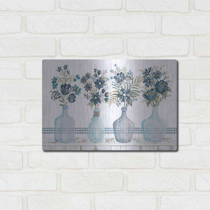 Luxe Metal Art 'Feeling Blue Florals' by Cindy Jacobs, Metal Wall Art,16x12