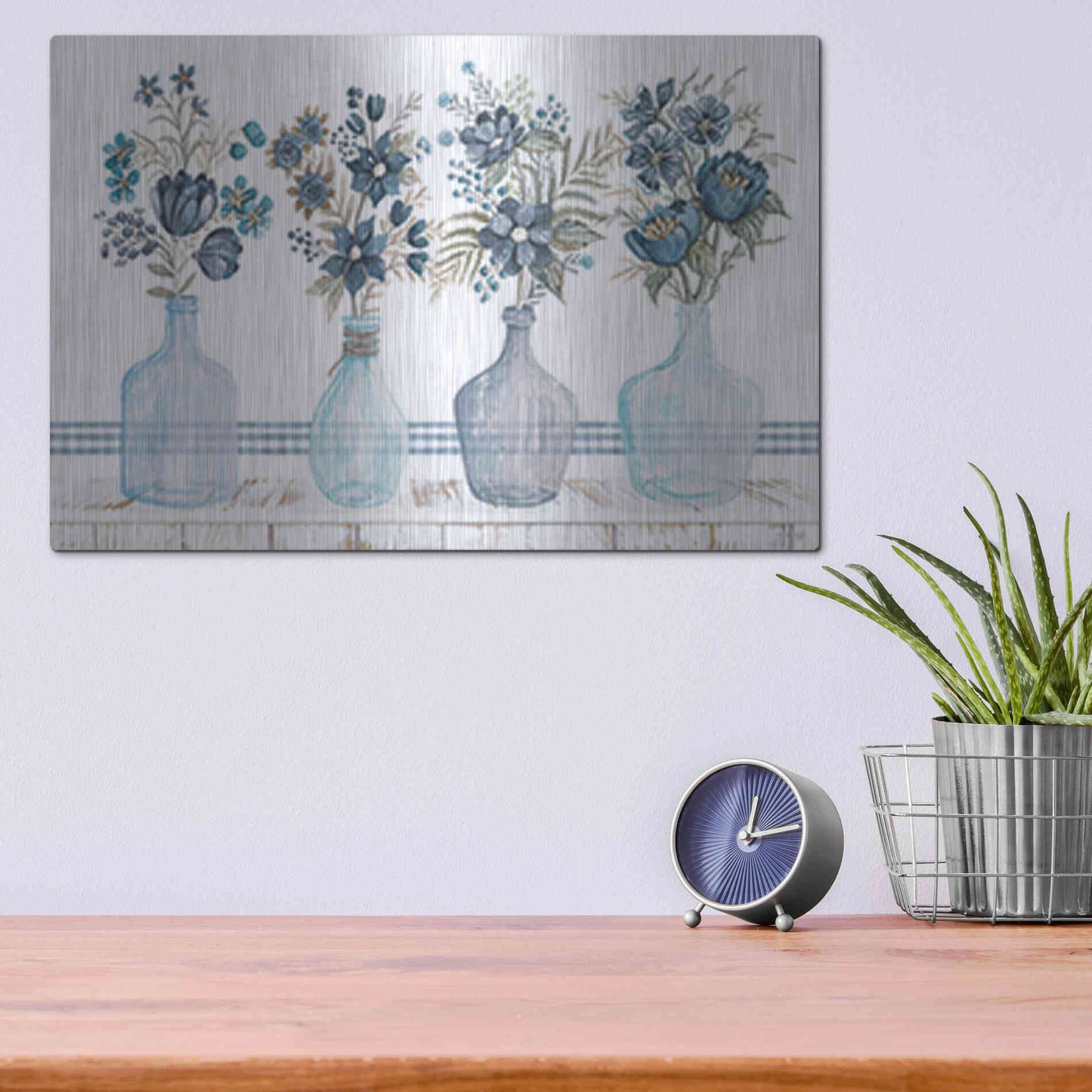 Luxe Metal Art 'Feeling Blue Florals' by Cindy Jacobs, Metal Wall Art,16x12