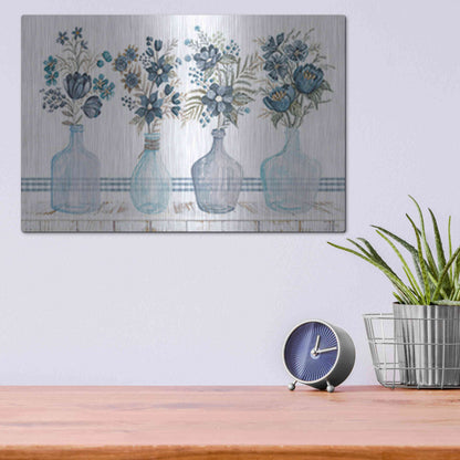 Luxe Metal Art 'Feeling Blue Florals' by Cindy Jacobs, Metal Wall Art,16x12