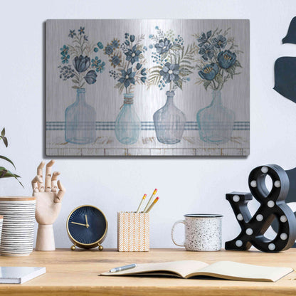 Luxe Metal Art 'Feeling Blue Florals' by Cindy Jacobs, Metal Wall Art,16x12