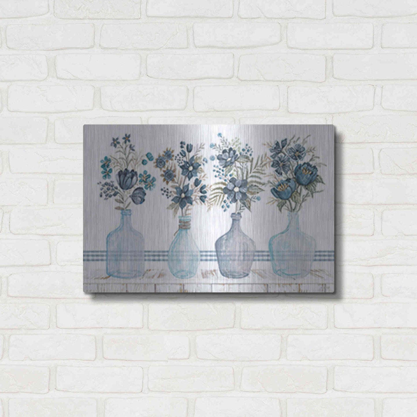 Luxe Metal Art 'Feeling Blue Florals' by Cindy Jacobs, Metal Wall Art,24x16