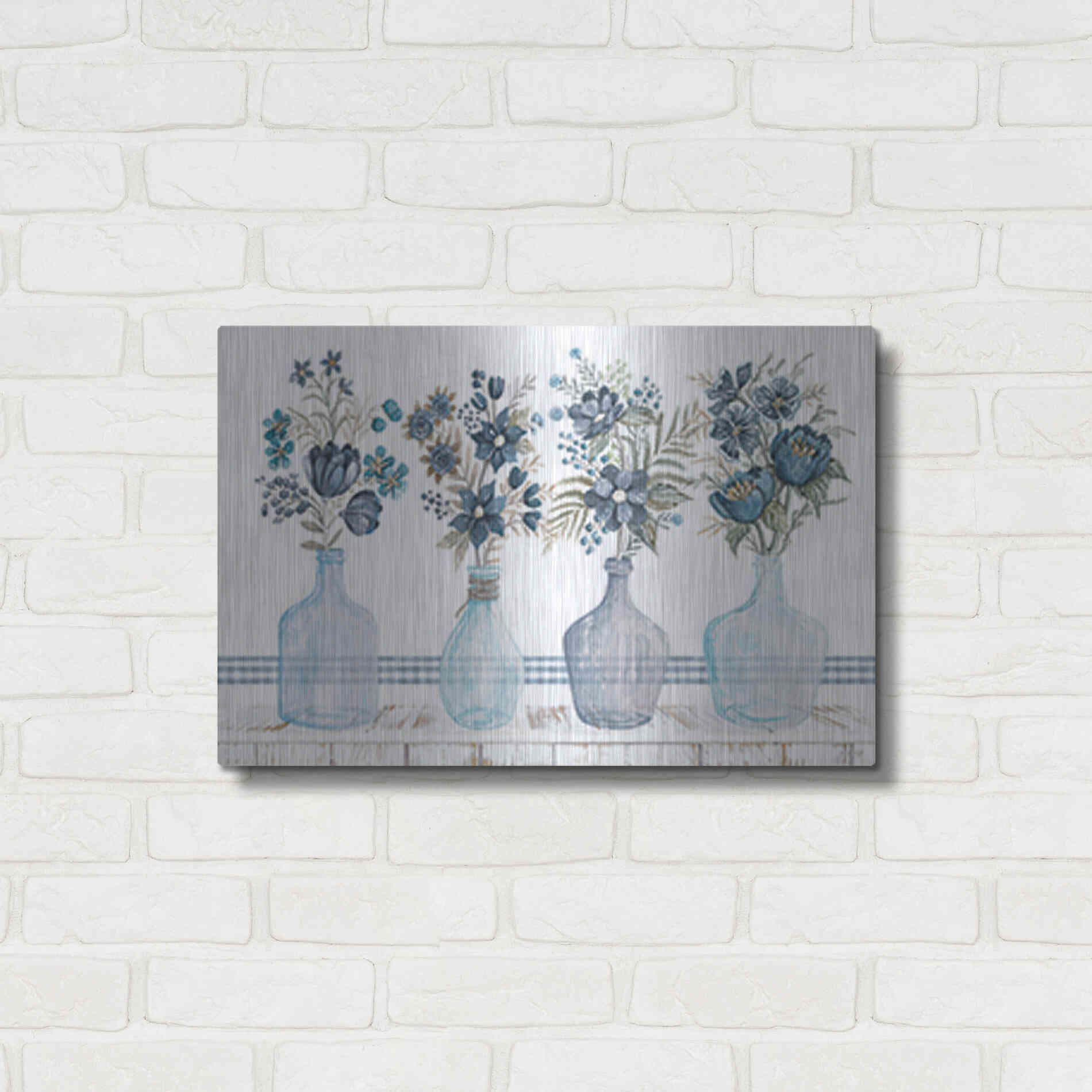 Luxe Metal Art 'Feeling Blue Florals' by Cindy Jacobs, Metal Wall Art,24x16