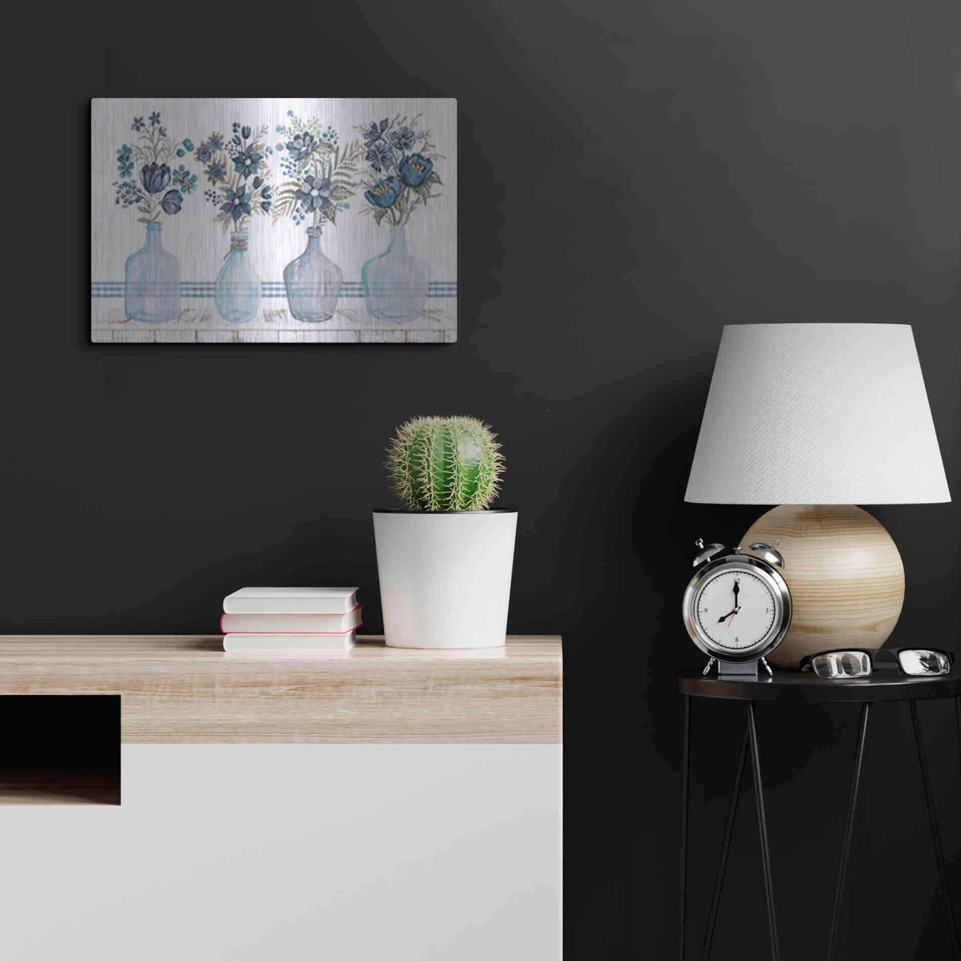 Luxe Metal Art 'Feeling Blue Florals' by Cindy Jacobs, Metal Wall Art,24x16