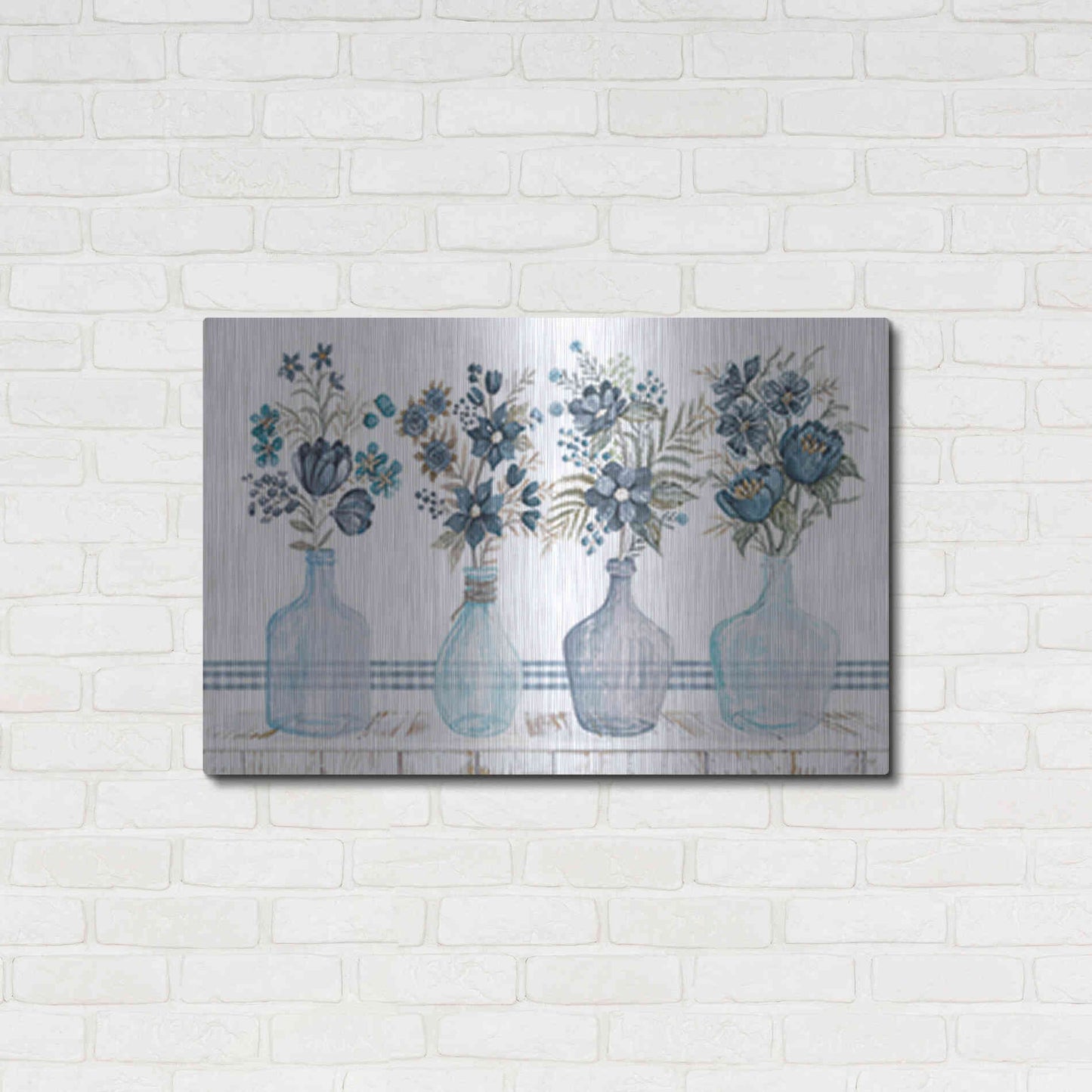 Luxe Metal Art 'Feeling Blue Florals' by Cindy Jacobs, Metal Wall Art,36x24