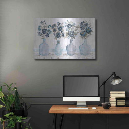Luxe Metal Art 'Feeling Blue Florals' by Cindy Jacobs, Metal Wall Art,36x24