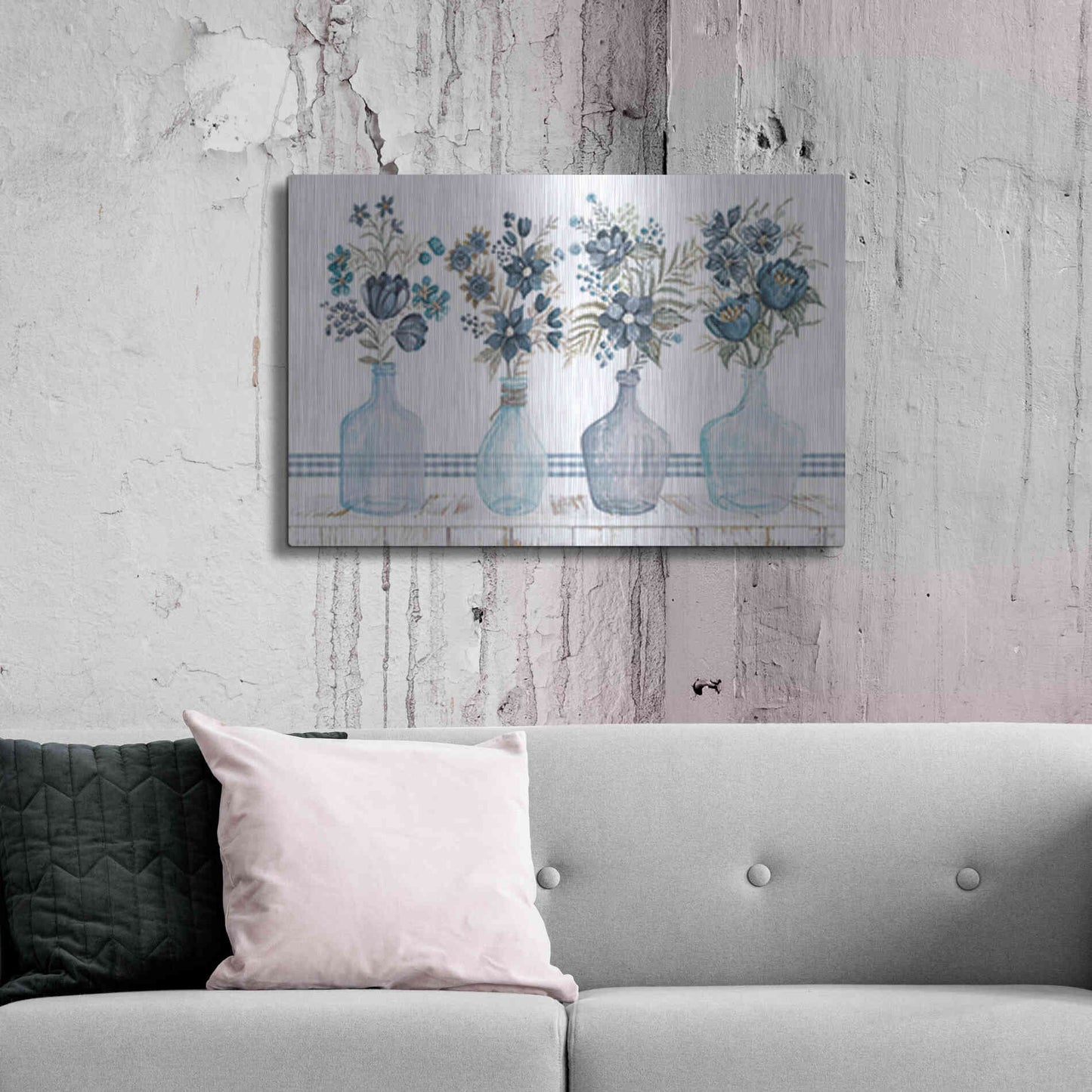 Luxe Metal Art 'Feeling Blue Florals' by Cindy Jacobs, Metal Wall Art,36x24