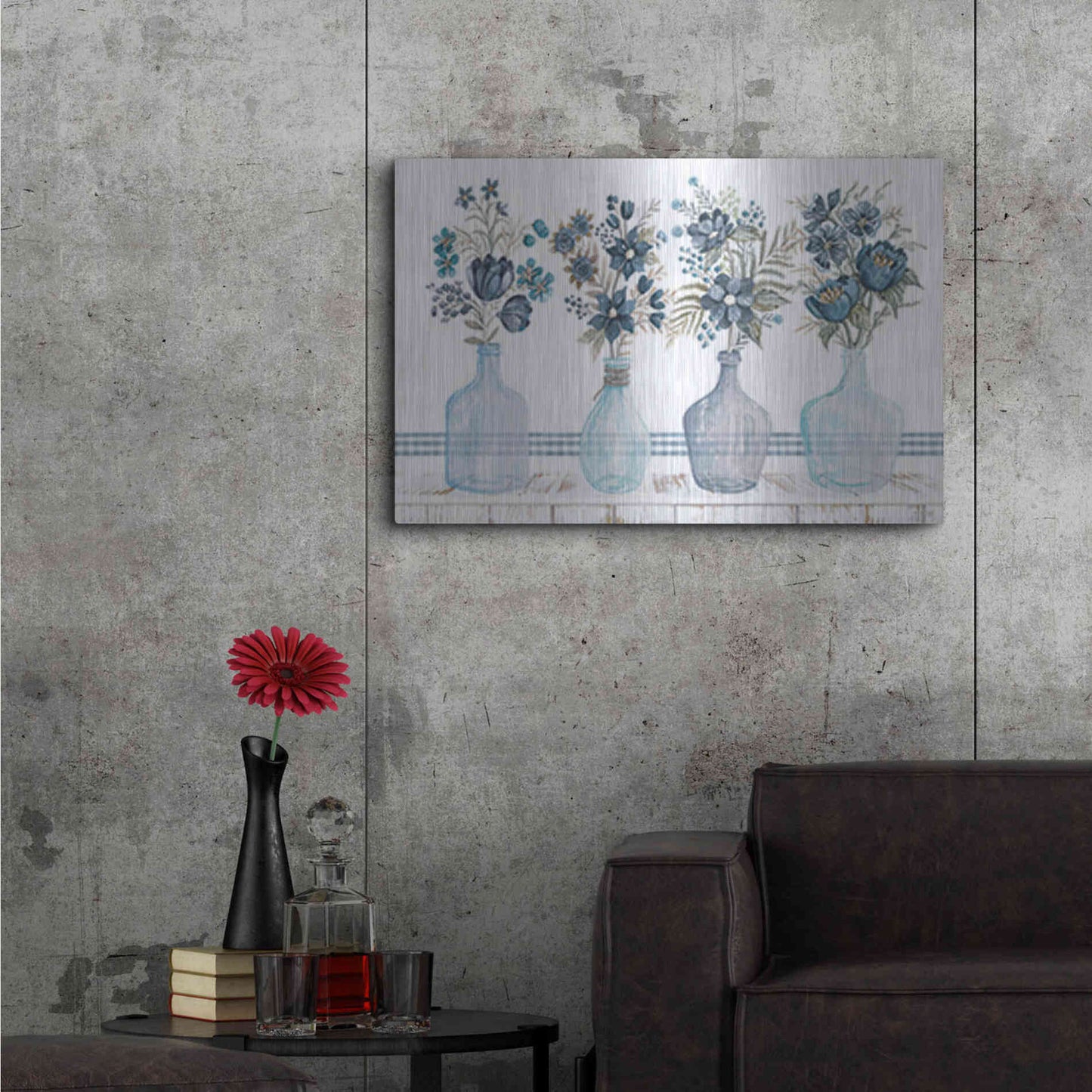 Luxe Metal Art 'Feeling Blue Florals' by Cindy Jacobs, Metal Wall Art,36x24