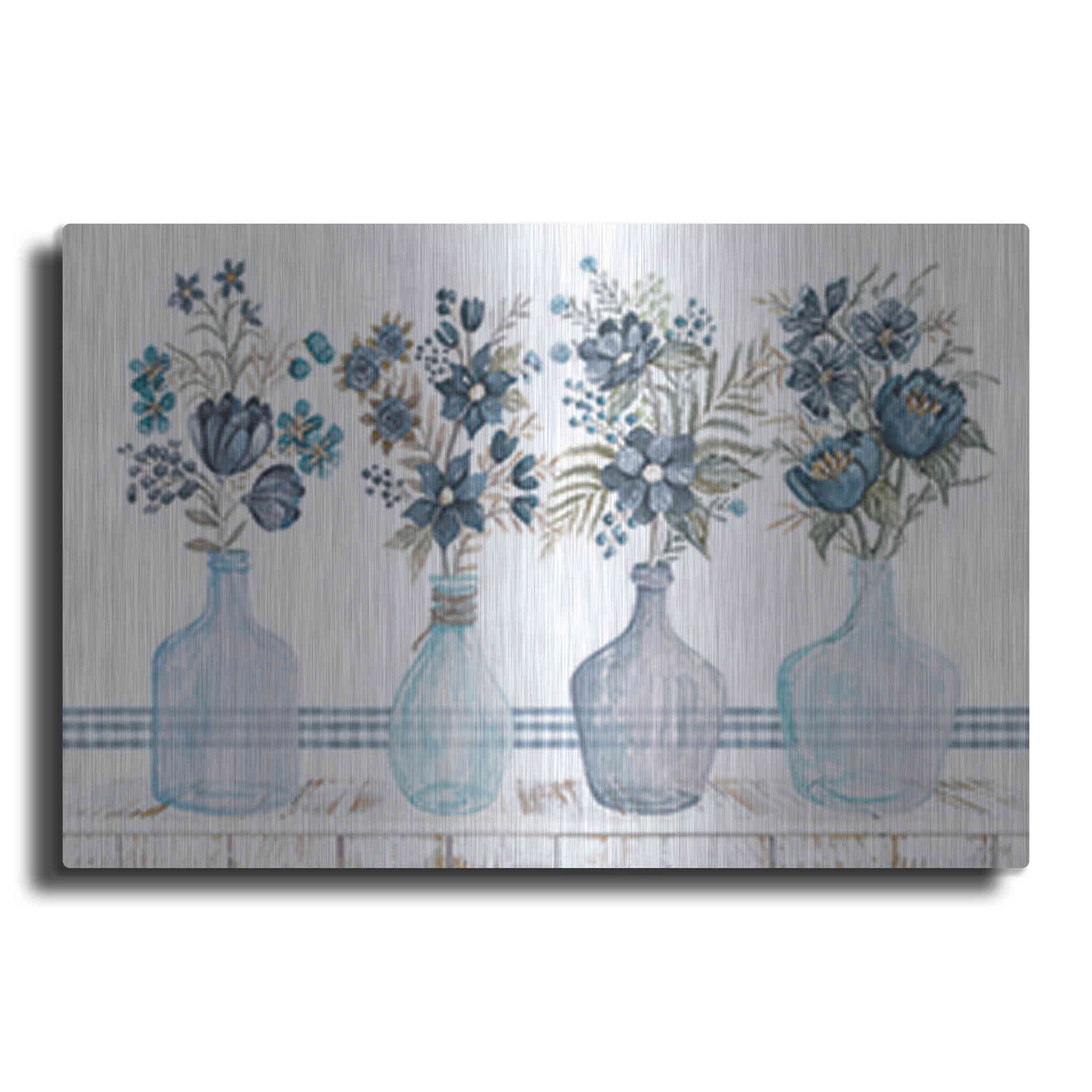 Luxe Metal Art 'Feeling Blue Florals' by Cindy Jacobs, Metal Wall Art