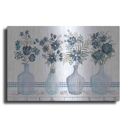 Luxe Metal Art 'Feeling Blue Florals' by Cindy Jacobs, Metal Wall Art